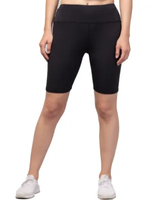 Women's Polyester Solid Above Knee High-Rise Shorts (Black)