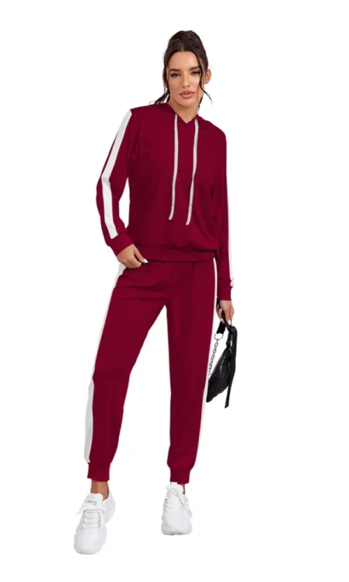Women's Knitting stretchable Solid Hooded Neck Full Sleeve Track Suit (Maroon)