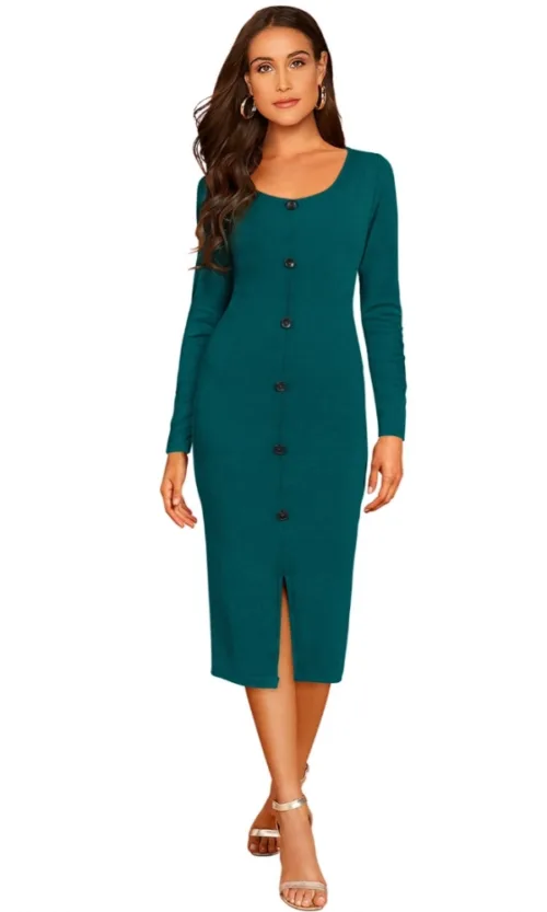 Women's Knitting stretchable Round Neck Full Sleeve Dress (Morpich )