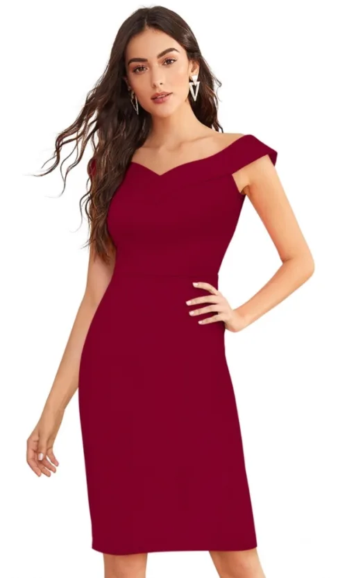 Women's Knitting stretchable Solid Round Neck Sleeveless Dress (Maroon)