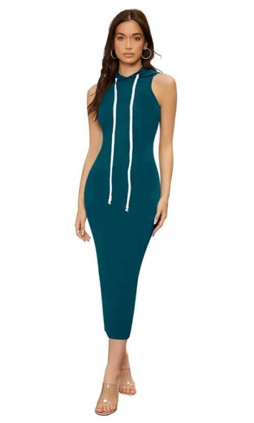 Women's Knitting stretchable Solid Round Neck Sleeveless Dress (Morpich)