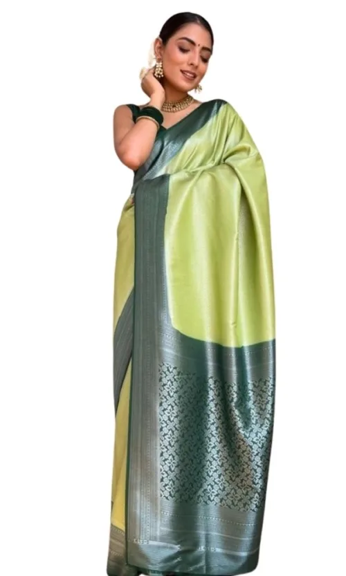 Women's Silk Printed Saree With Unstitched Blouse 5.5Mtr (Sea Green)
