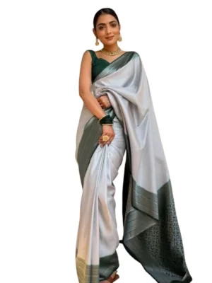 Women's Silk Printed Saree With Unstitched Blouse 5.5Mtr (Grey)