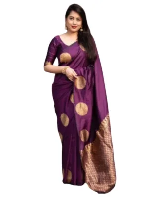 Women's Silk Printed Saree With Unstitched Blouse 5.5Mtr (Wine)