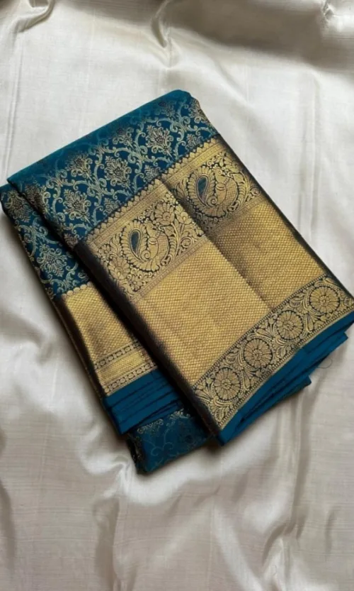Women's Silk Printed Saree With Unstitched Blouse 5.5Mtr (Rama)