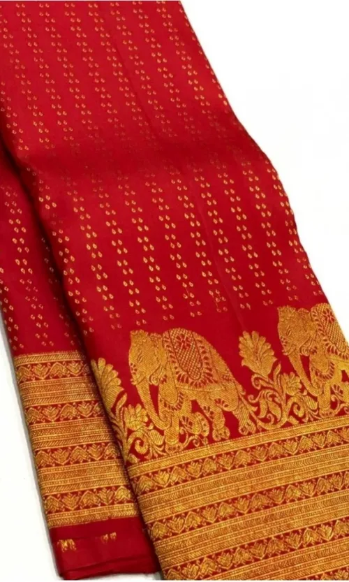 Women's Silk Printed Saree With Unstitched Blouse 5.5Mtr (Red)
