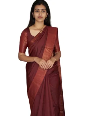 Women's Silk Printed Saree With Unstitched Blouse 5.5Mtr (Maroon)