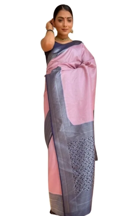 Women's Silk Printed Saree With Unstitched Blouse 5.5Mtr (Pink)