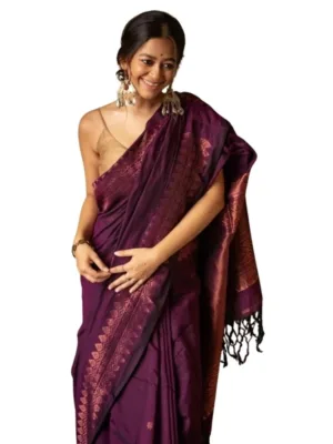 Women's Silk Printed Saree With Unstitched Blouse 5.5Mtr (Wine)