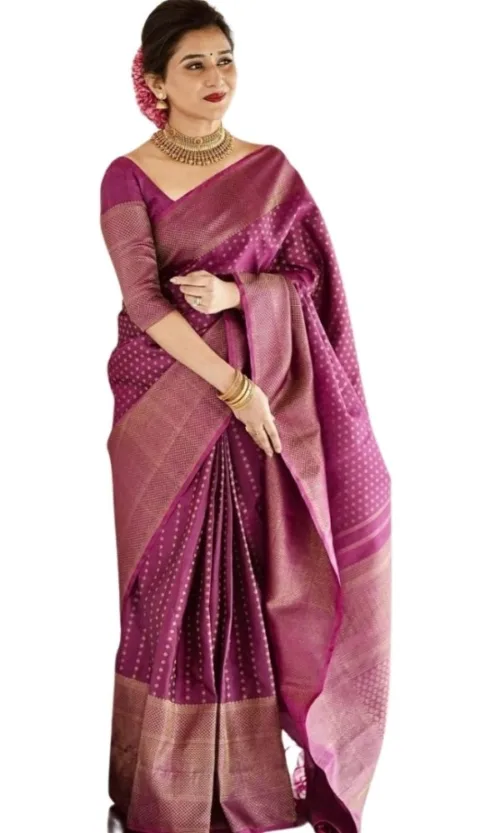 Women's Silk Printed Saree With Unstitched Blouse 5.5Mtr (Purple)
