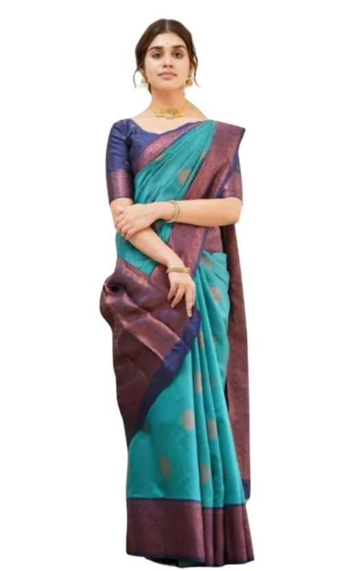 Women's Silk Printed Saree With Unstitched Blouse 5.5Mtr (Rama)