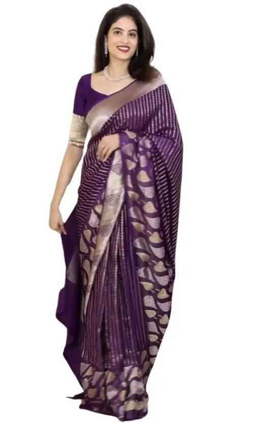 Women's Silk Printed Saree With Unstitched Blouse 5.5Mtr (Purple)