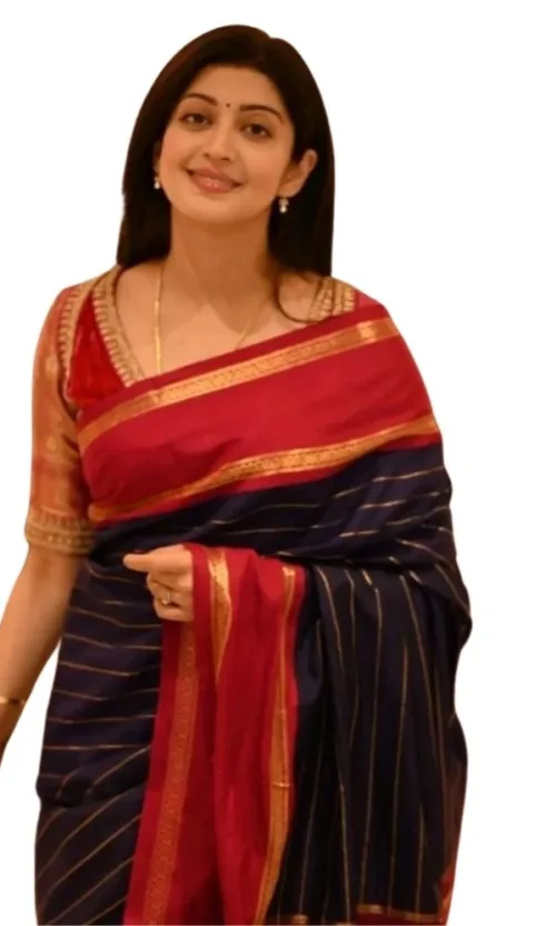 Women's Silk Printed Saree With Unstitched Blouse 5.5Mtr (Navy Blue)