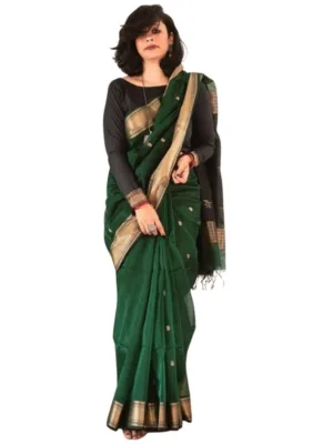 Women's Silk Printed Saree With Unstitched Blouse 5.5Mtr (Dark Green)