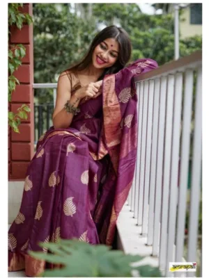 Women's Silk Printed Saree With Unstitched Blouse 5.5Mtr (Purple)