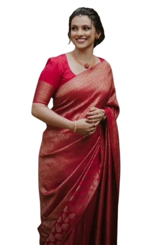 Women's Silk Printed Saree With Unstitched Blouse 5.5Mtr (Red)