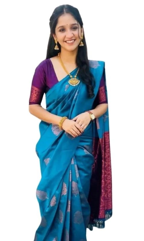Women's Silk Printed Saree With Unstitched Blouse 5.5Mtr (Rama)