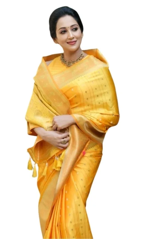 Women's Silk Printed Saree With Unstitched Blouse 5.5Mtr (Yellow)