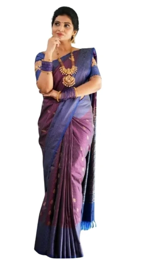 Women's Silk Printed Saree With Unstitched Blouse 5.5Mtr (Purple)