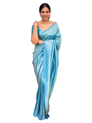 Women's Silk Printed Saree With Unstitched Blouse 5.5Mtr (Sky Blue)