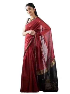 Women's Cotton  Printed Saree With Unstitched Blouse 5.5Mtr (Red)