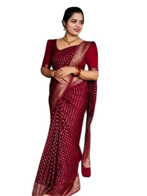 Women's Silk Printed Saree With Unstitched Blouse 5.5Mtr (Maroon)