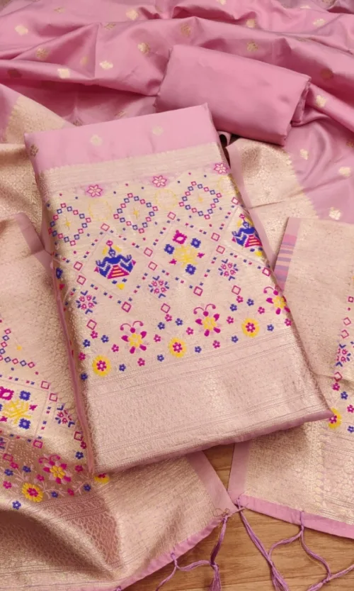 Women's Banarasi Silk Printed Unstitched Salwar Suit Material With Dupatta (Light Pink, 3Mtrs)