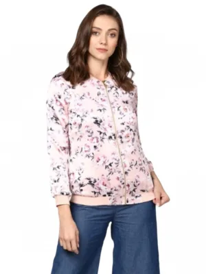 Women's Satin Floral 3/4th Sleeve Jacket (Light Pink)