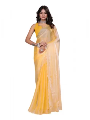 Women's Tissue Pure Silk Embellished Bollywood Saree With Unstitched Blouse 5.5Mtr (Yellow)