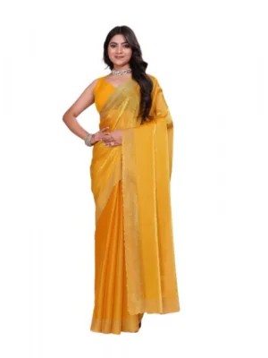 Women's Jimmy choo Embellished Bollywood Saree With Unstitched Blouse 5.5Mtr (Mustard)