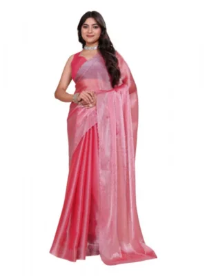 Women's Jimmy choo Embellished Bollywood Saree With Unstitched Blouse 5.5Mtr (Pink)