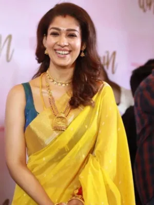 Women's Litchi silk Printed Saree With Unstitched Blouse (Yellow)