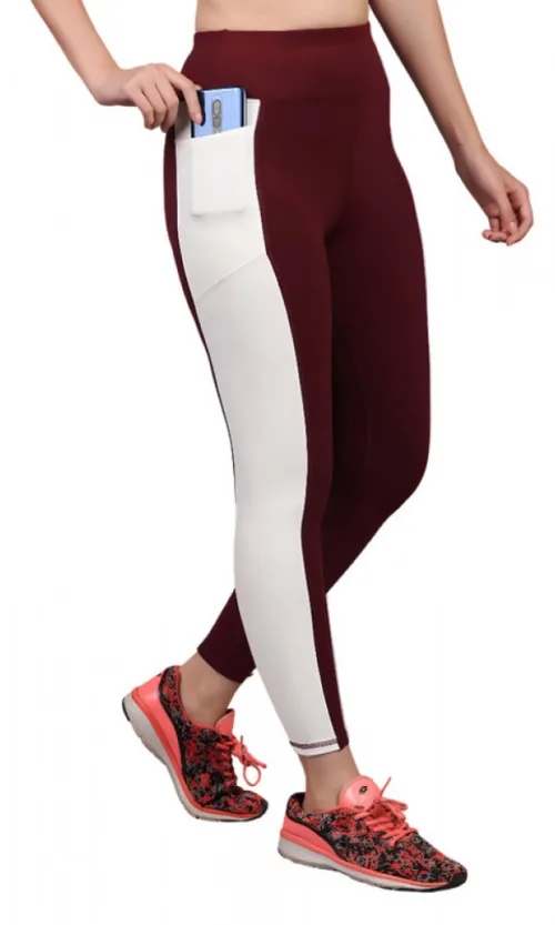 Women's Polyester Solid Ankle length High Waisted Tights (Maroon)