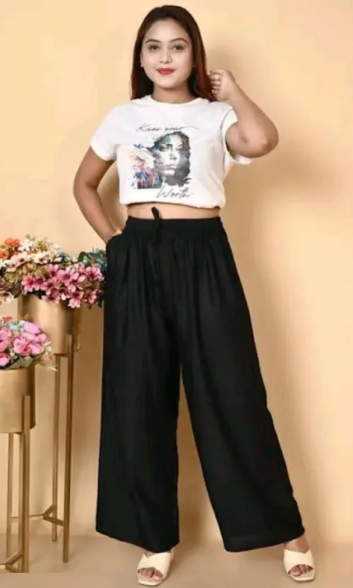 Women's Casual Rayon Solid Ankle Length Palazzo (Black, Free Size)