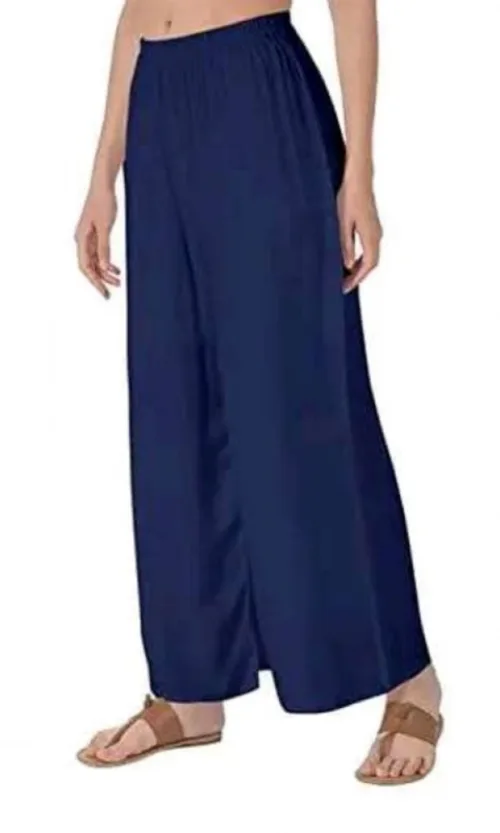 Women's Casual Rayon Solid Ankle Length Palazzo (Navy Blue , Free Size)