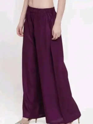 Women's Casual Rayon Solid Ankle Length Palazzo (Purple, Free Size)