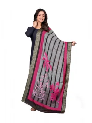 Women's chanderi silk Printed Dupatta (Black, Length: 2 Mtr)