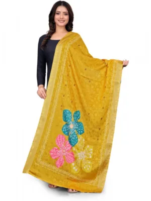 Women's chanderi silk Printed Dupatta (Yellow, Length: 2 Mtr)