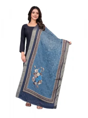 Women's chanderi silk  Printed Dupatta (Navy Blue, Length: 2 Mtr)