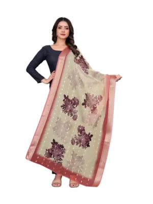 Women's chanderi silk Printed Dupatta (Beige, Length: 2 Mtr)