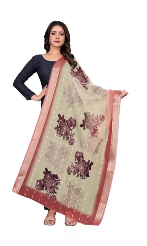 Women's chanderi silk  Printed Dupatta (Beige, Length: 2 Mtr)