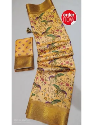 Women's Digital Dolla Silk Printed Saree With Unstitched Blouse 5.5Mtr (Mustard)