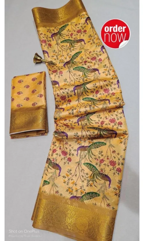 Women's Digital Dolla Silk Printed Saree With Unstitched Blouse 5.5Mtr (Mustard)