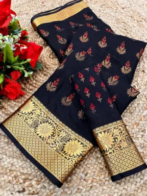 Women's Digital Dolla Silk Printed Saree With Unstitched Blouse 5.5Mtr (Navy Blue)