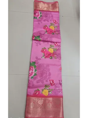 Women's Digital Dolla Silk Printed Saree With Unstitched Blouse 5.5Mtr (Pink)