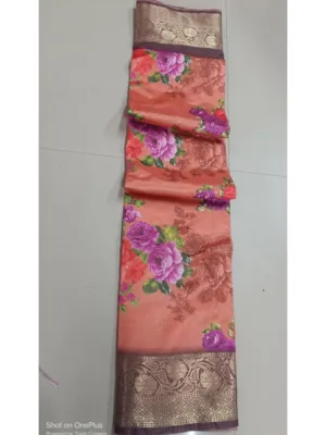 Women's Digital Dolla Silk Printed Saree With Unstitched Blouse 5.5Mtr (Orange)