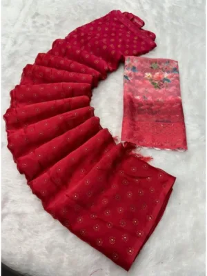 Women's Printed Brasso Saree With Unstitched Blouse (Red, 5-6 Mtrs)