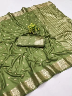 Women's Jacquard Silk Jaquard Woven Saree With Unstitched Blouse 5.5Mtr (Green)