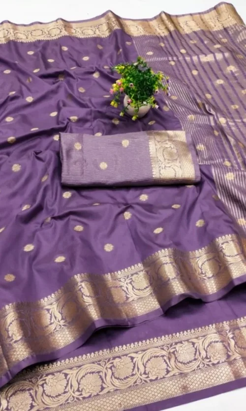 Women's Jacquard Silk Jaquard Woven Saree With Unstitched Blouse 5.5Mtr (Purple)