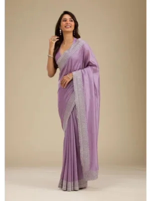 Women's Silk Embroidred Saree With Unstitched Blouse 5.5Mtr (Purple)